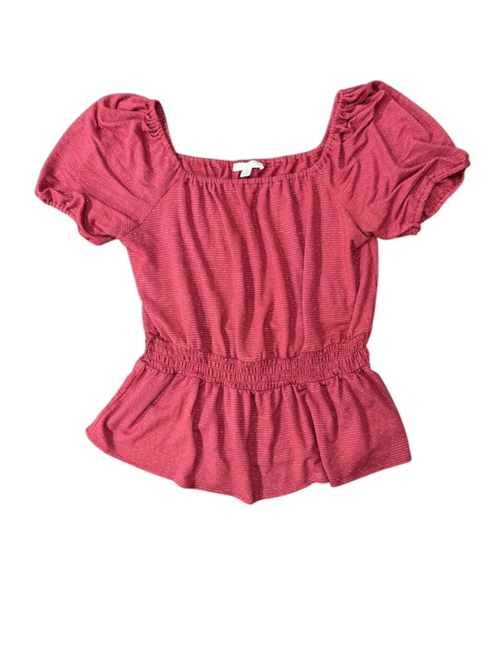 Lauren Conrad Women’s Pink Puff Sleeve Peplum Top size M